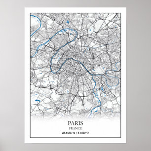 Paris Frankrijk City Map Eenvoudig reizen Poster