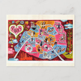 Paris Frankrijk Colorful Map Briefkaart