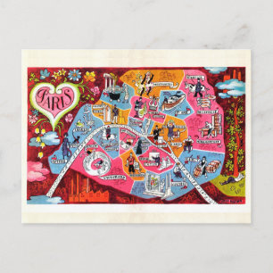 Paris Frankrijk Colorful Map Briefkaart