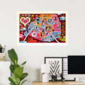 Paris Frankrijk  Colorful Map Poster (Thuiskantoor)
