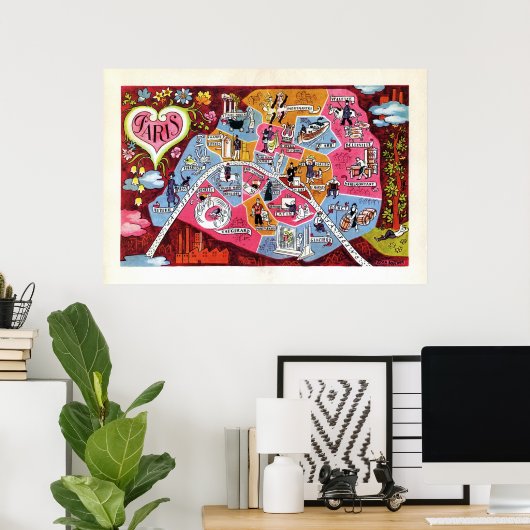 Paris Frankrijk  Colorful Map Poster (Thuiskantoor)