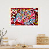 Paris Frankrijk  Colorful Map Poster (Keuken)