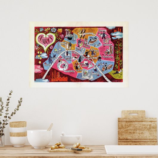 Paris Frankrijk  Colorful Map Poster (Keuken)