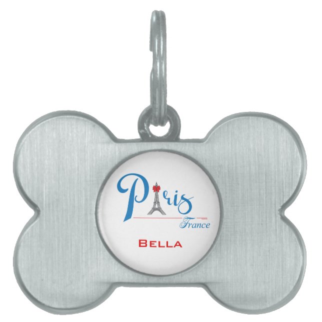 Paris Frankrijk Eiffel Tower Schattige Cute Huisdieren Naamplaatje (voorkant)