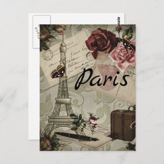 Paris Frankrijk Eiffel Tower Travel collage briefk Briefkaart (Voorkant / Achterkant)