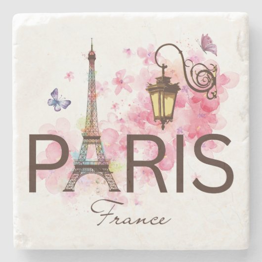 Paris Frankrijk Eiffel Tower Vintange Lamp Stenen Onderzetter (Voorkant)