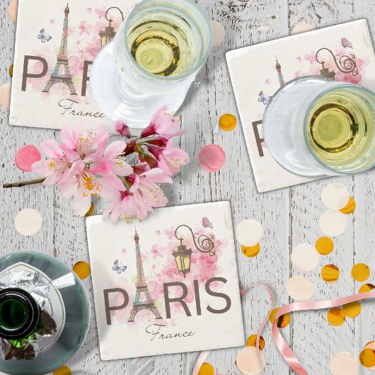 Paris Frankrijk Eiffel Tower Vintange Lamp Stenen Onderzetter