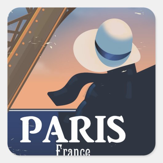 Paris Frankrijk Eiffeltoren reisposter Vierkante Sticker (Voorkant)