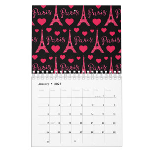 Paris Frankrijk Eiffeltoren Roze Harten Glitters Kalender