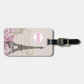 Paris Frankrijk Eiffeltoren roze monogram Bagagelabel (Voorkant horizontaal)