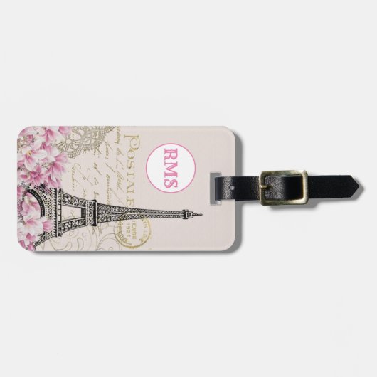 Paris Frankrijk Eiffeltoren roze monogram Bagagelabel (Voorkant horizontaal)