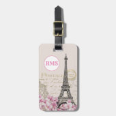 Paris Frankrijk Eiffeltoren roze monogram Bagagelabel (Voorkant verticaal)
