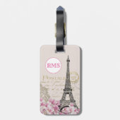 Paris Frankrijk Eiffeltoren roze monogram Bagagelabel (Achterkant verticaal)