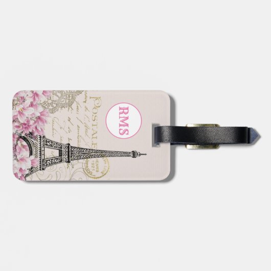 Paris Frankrijk Eiffeltoren roze monogram Bagagelabel (Achterkant horizontaal)