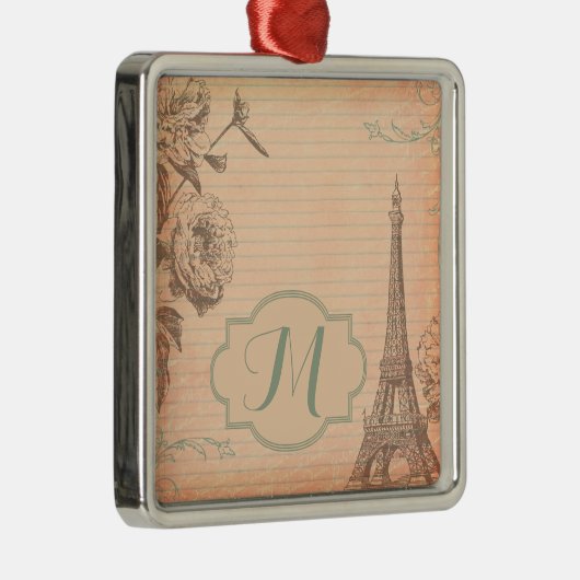 Paris Frankrijk Eiffeltoren Shabby Monogram Orname Metalen Ornament (Rechts)