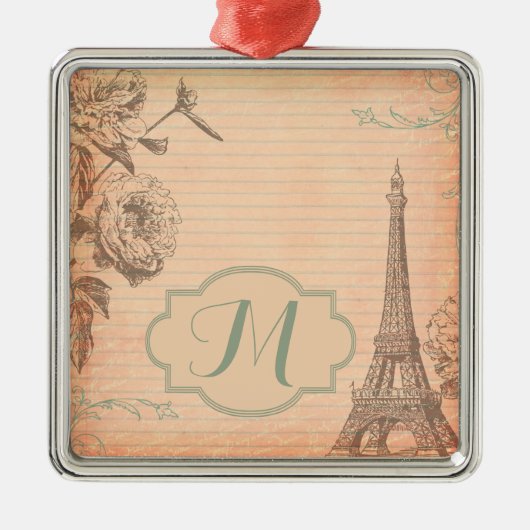 Paris Frankrijk Eiffeltoren Shabby Monogram Orname Metalen Ornament (Voorkant)