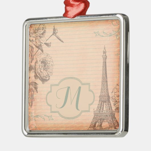 Paris Frankrijk Eiffeltoren Shabby Monogram Orname Metalen Ornament (Links)