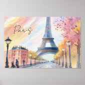 Paris Frankrijk Eiffeltoren Waterverf Kunst Poster (Voorkant)