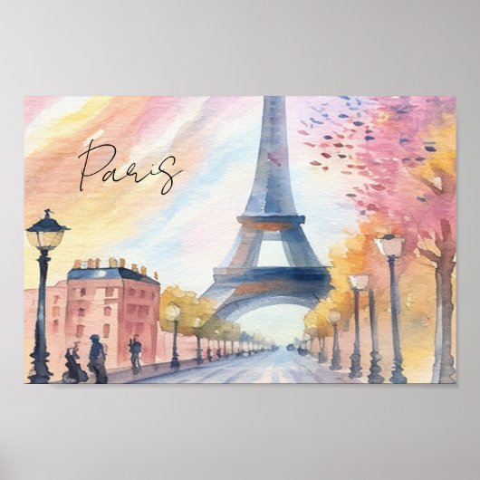  Paris Frankrijk Eiffeltoren Waterverf Kunst Poster (Voorkant)