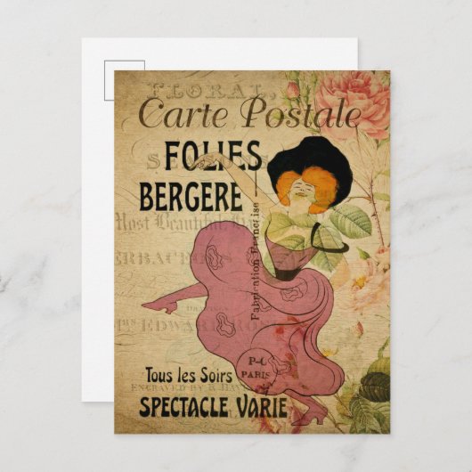 Paris Frankrijk  Frans Can-Can Dancer Briefkaart (Voorkant / Achterkant)