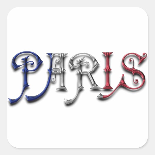 Paris Frankrijk Franse vlag Typografie Vierkante Sticker (Voorkant)