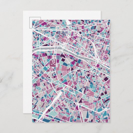 Paris Frankrijk Map Briefkaart (Voorkant / Achterkant)