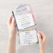 Paris Frankrijk Romantische Waterverf Roze Eiffelt All In One Uitnodiging (Afscheurbaar)