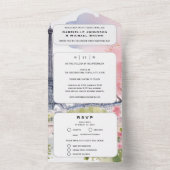 Paris Frankrijk Romantische Waterverf Roze Eiffelt All In One Uitnodiging (Binnen)