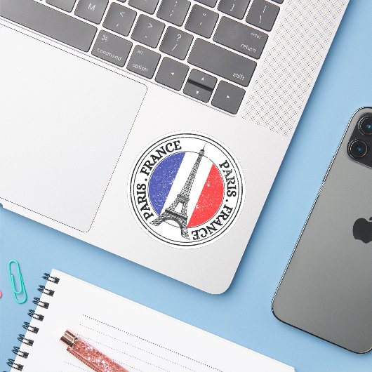 Paris Frankrijk Seal Sticker Ronde Vlag (Laptop met iPhone)