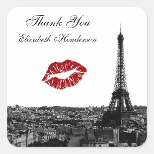 Paris Frankrijk Silhouette Kus #1 BW Kus Favor Tag Vierkante Sticker