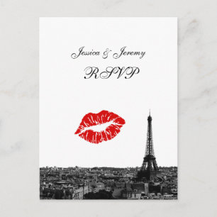 Paris Frankrijk Silhouette Kus #1 BW RSVP 1 Uitnodiging Briefkaart