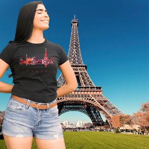 Paris Frankrijk Silhouette Romantisch Roze Reis T- T-shirt