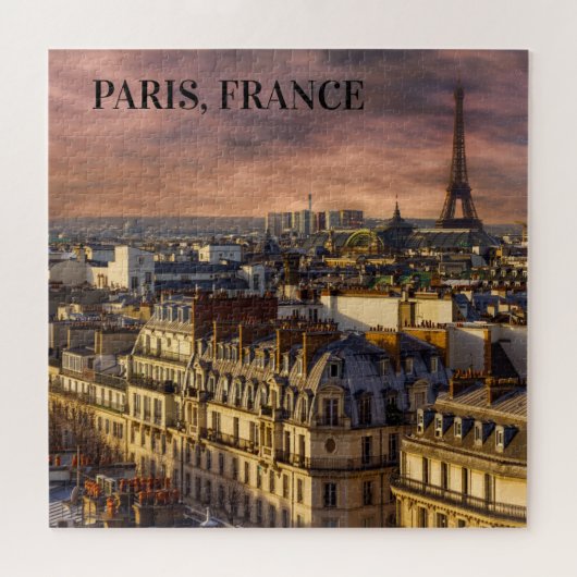 Paris Frankrijk Skyline Eiffel Tower Pink Sky Legpuzzel (Horizontaal)