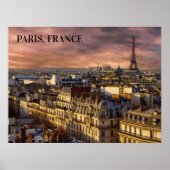Paris Frankrijk Skyline Eiffel Tower Pink Sky Poster (Voorkant)