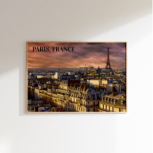 Paris Frankrijk Skyline Eiffel Tower Pink Sky Poster