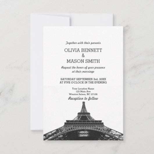 Paris Frankrijk Skyline Eiffel Wedding Invitation Kaart (Voorkant)