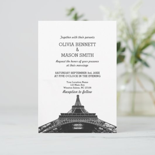Paris Frankrijk Skyline Eiffel Wedding Invitation Kaart (Staand voorkant)