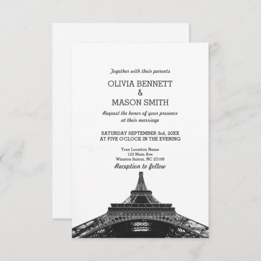 Paris Frankrijk Skyline Eiffel Wedding Invitation Kaart (Voorkant / Achterkant)