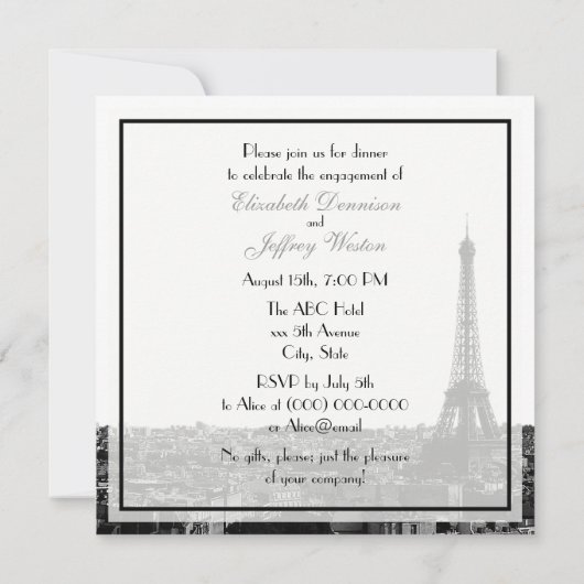 Paris Frankrijk skyline kus #1 BW V Verloving Kaart (Achterkant)