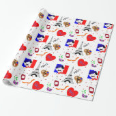 Paris Frankrijk Thétaire Cute Fun Red White Blue D Cadeaupapier (Uitgerold)