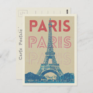 Paris Frankrijk typografie en Eiffeltoren Briefkaart