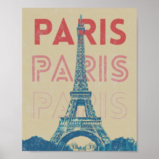 Paris Frankrijk typografie en Eiffeltoren Poster (Voorkant)