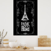 Paris Frankrijk Wit op zwart Poster (Keuken)