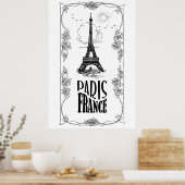 Paris Frankrijk Zwart op wit Poster (Keuken)