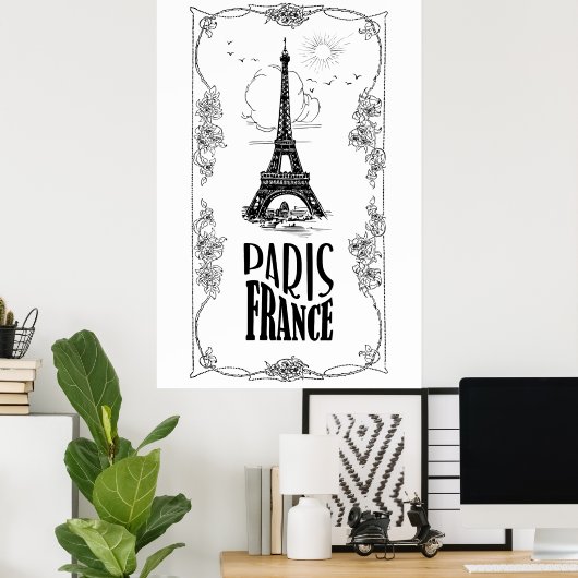 Paris Frankrijk Zwart op wit Poster (Thuiskantoor)
