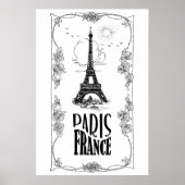 Paris Frankrijk Zwart op wit Poster (Voorkant)