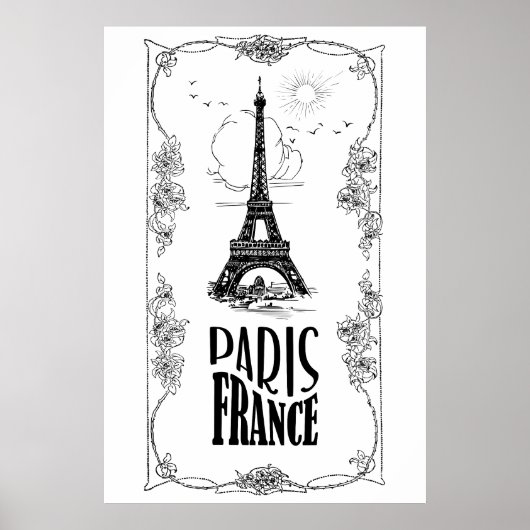 Paris Frankrijk Zwart op wit Poster (Voorkant)