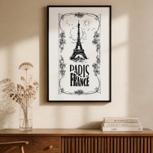 Paris Frankrijk Zwart op Witte Poster