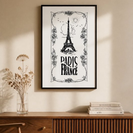 Paris Frankrijk Zwart op Witte Poster