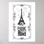 Paris Frankrijk Zwart op Witte Poster (Voorkant)